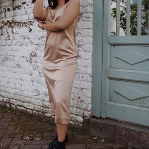 Silk Tan Midi Dress